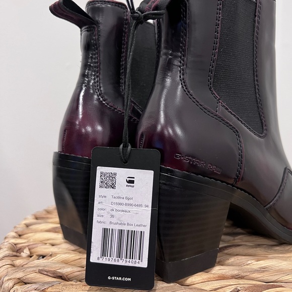 ❤️ BNWT ❤️🔥 Leather G-STAR "Tacoma" Boots (Bordeaux) - Size 35/Size 5 Women's - Picture 10 of 11